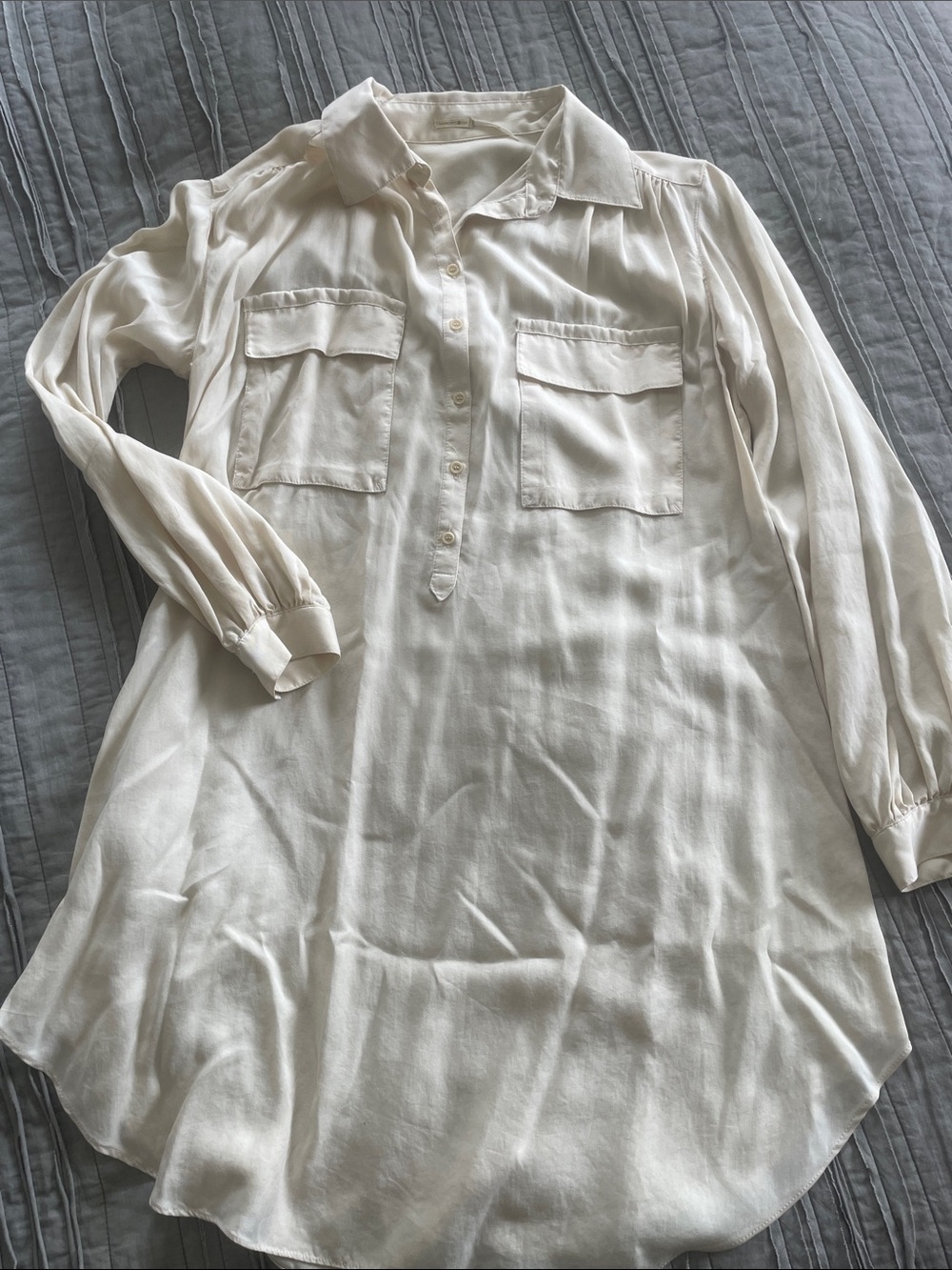 Ivory Button-Front Tunic Blouse